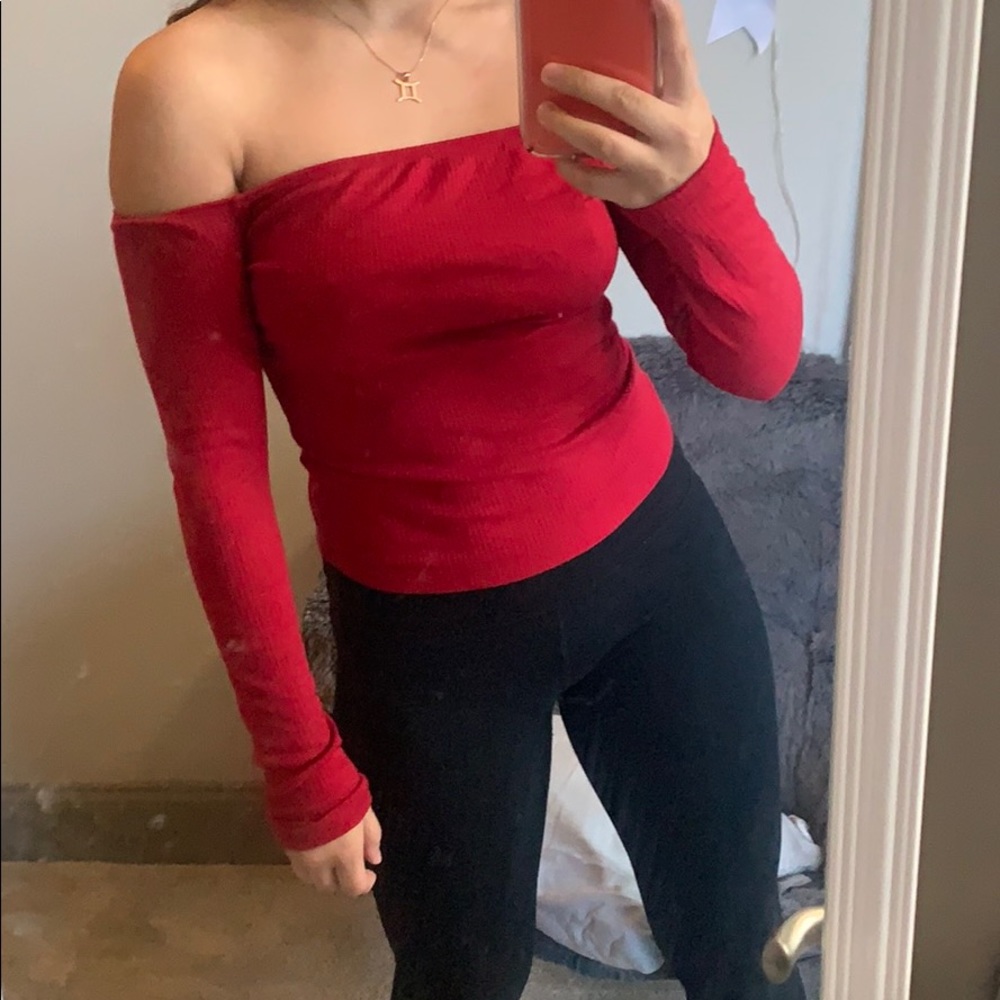 red off shoulder top